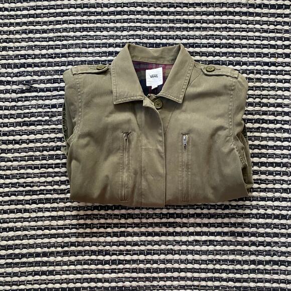 🌿Vans Womens Green Plaid Lined Utility Button Zip Pocket Jacket M - Picture 1 of 9